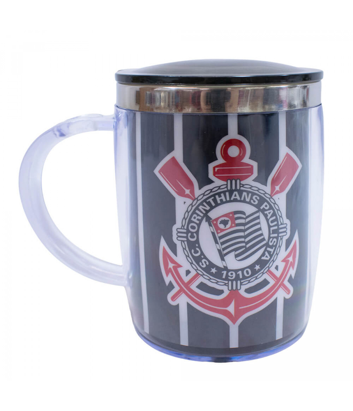 QH002E-1-B | Caneca Térmica Arredondada Com Tampa 450ml - Corinthians